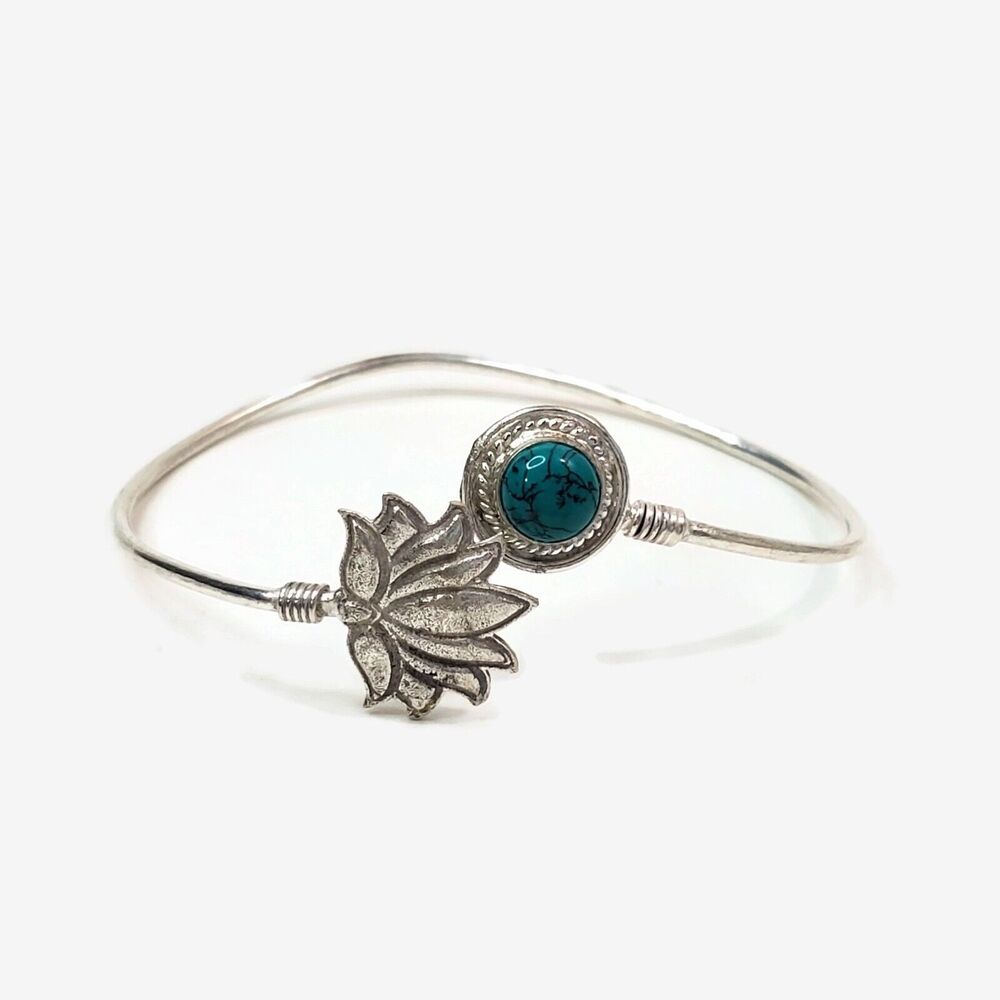 Faux Turquoise Southwest Style Silver Tone Bypass Bracelet